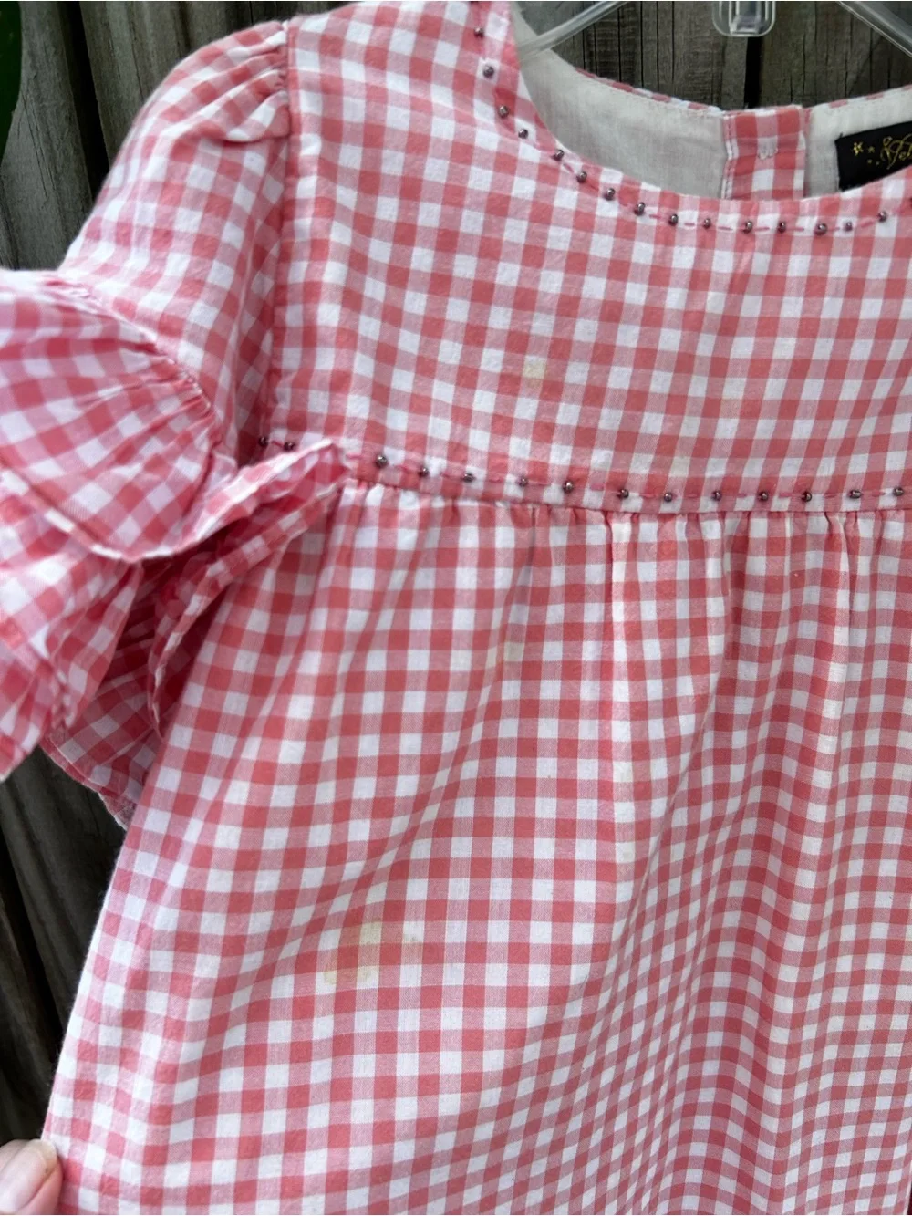 Velveteen Pink Gingham Ruffle-Sleeve Casual Dress